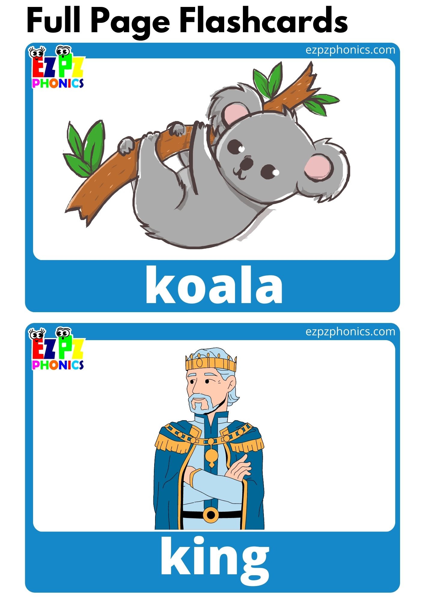 K Beginning Sounds Full Page Flashcards with Words Phonics Alphabet Letter Sounds Flashcards Free PDF Download or View Online for Kindergarten and ESL Students